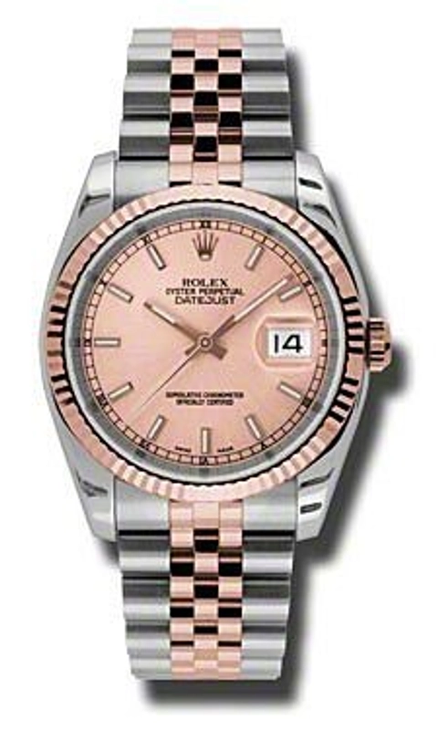 Rolex Datejust 36 Pink Champagne Stick Dial on Jubilee D Link Bracelet Ref. 116231 Papers 2005