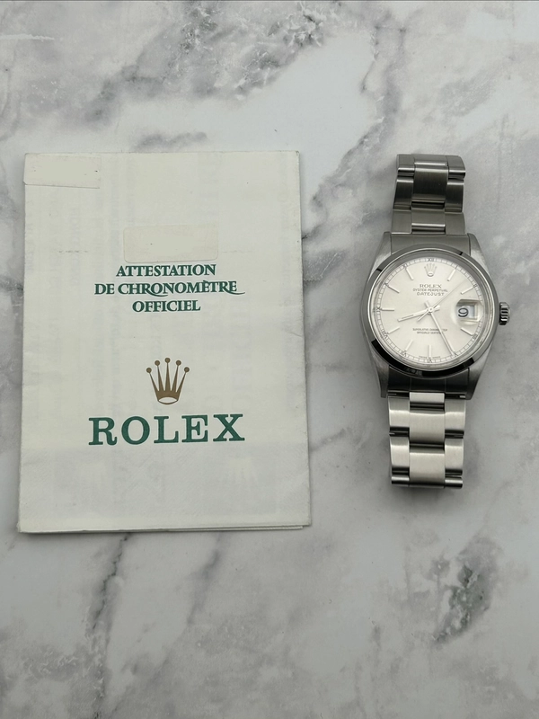 Rolex Datejust 36 Silver Stick Dial on Jubilee Ref. 16200 Papers 2000 view 7