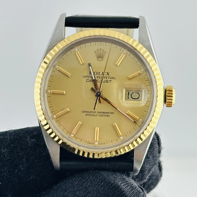 Rolex Datejust Champagne Stick Dial on Generic Leather Band Ref. 16013 1988 view 2