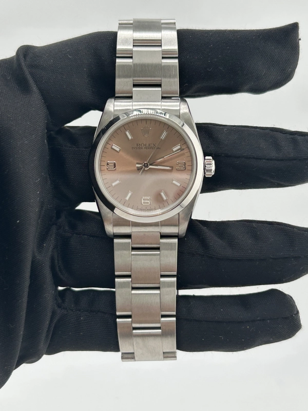 Rolex Oyster Perpetual Salmon / Arabic Numerals Dial on Oyster Bracelet Ref. 67480 Papers 1998 view 2