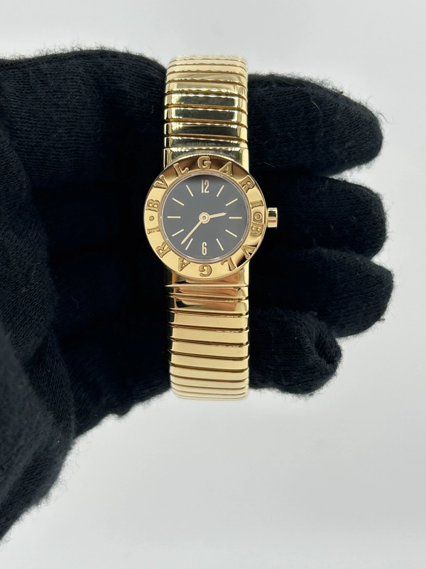 Bvlgari Mini Tubogas Black Dial on Yellow Gold Bracelet Ref. BB192T Papers 1996 view 2