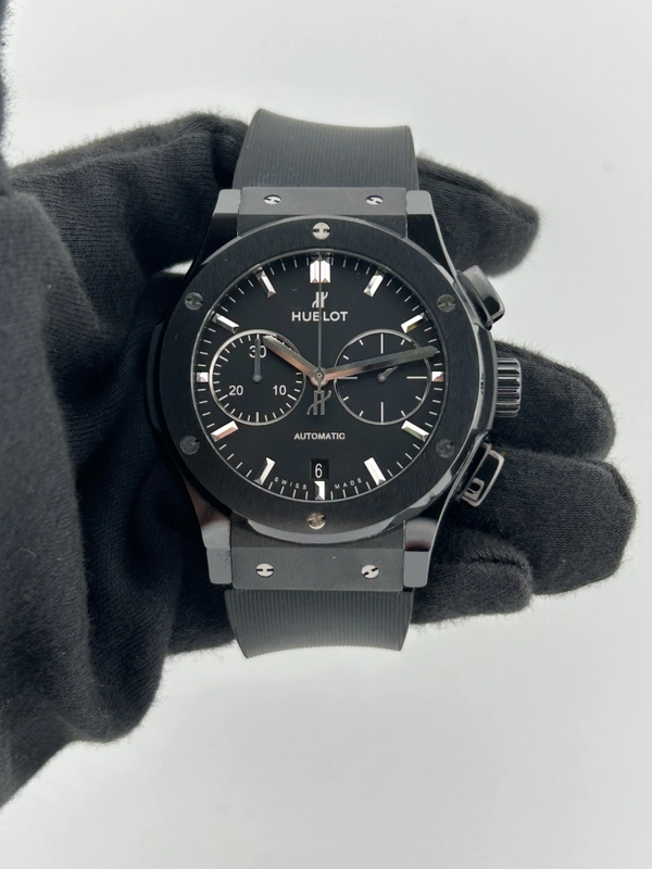 Hublot Classic Fusion Black Magic Black Dial on Rubber Fold Clasp Ref. 521.CM.1171.RX Manuals Only and Box view 2