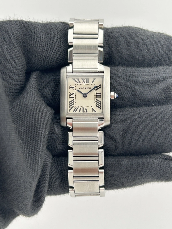 Cartier Tank Francaise small White Roman Dial on Stainless Steel Bracelet Ref. W51008Q3 view 2