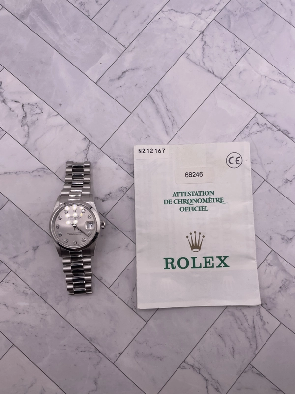 Rolex Datejust Silver Diamond Dial on President Ref. 68246 Papers 1991 view 7