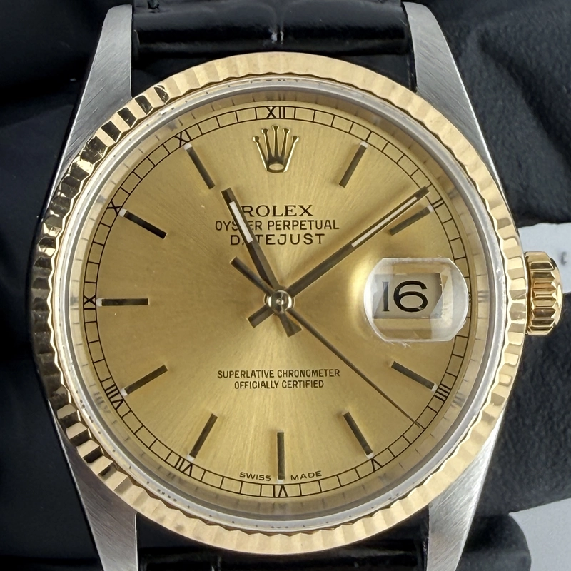 Rolex Datejust 36 Champagne Stick Dial on Generic Leather Strap Ref. 16233 1996