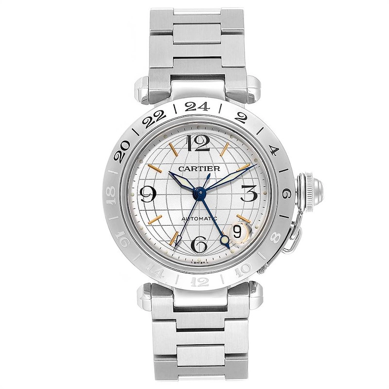 Cartier Pasha GMT Silver / Arabic Numerals Dial on Stainless Steel Bracelet Ref. 2377 / W31029M7