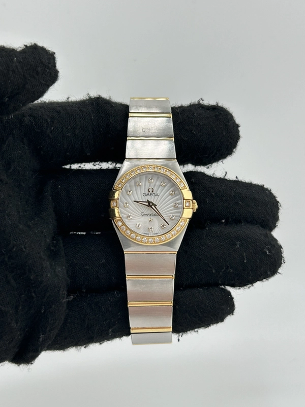 Omega Constellation Silver Diamond Dial on 2 Tone Yellow Gold / Stainless Steel Bracelet Ref. 123.25.24.60.55.004 Complete 2015 view 2
