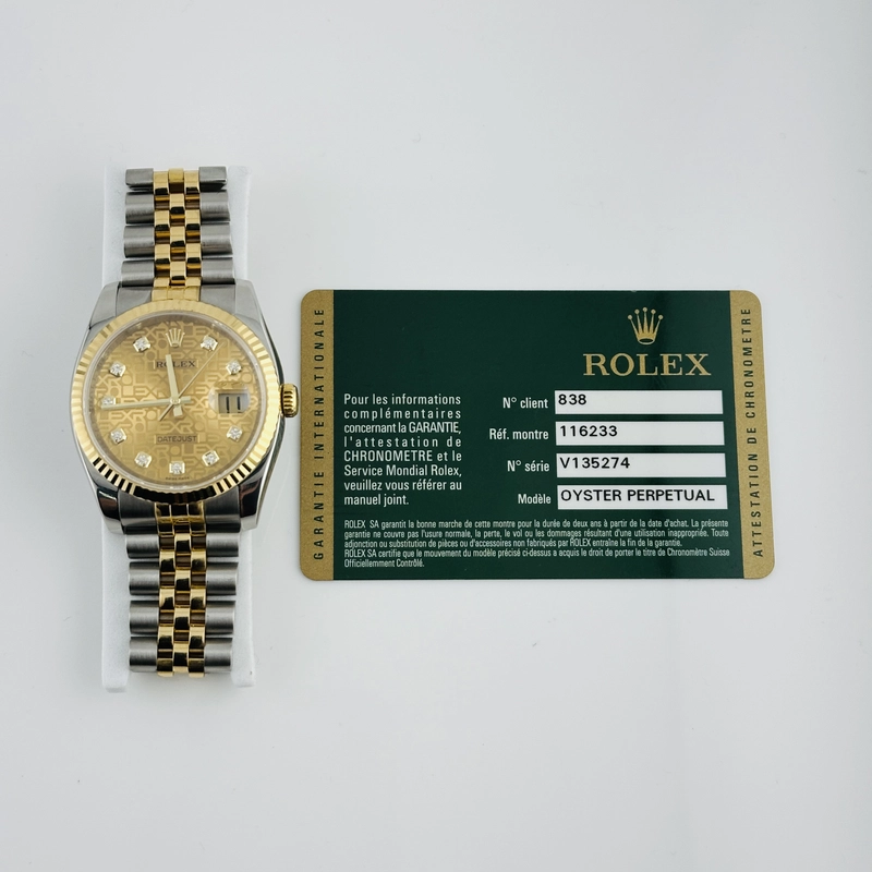 Rolex Datejust Gold Anniversary Diamond Dial Dial on D Link Jubilee Bracelet Ref. 116233 Card 2009 view 5