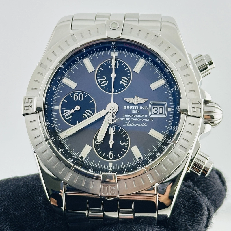 Breitling Chronomat Evolution Charcoal Grey Dial on Stainless Steel Bracelet Ref. A13356 view 2
