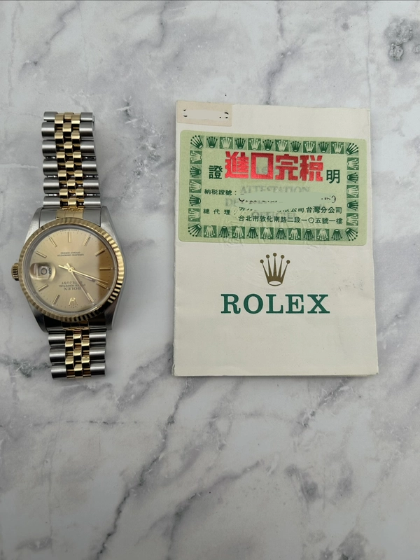 Rolex Datejust Champagne Stick Dial on D Link Jubilee Bracelet Ref. 16233 Papers 1996 view 7