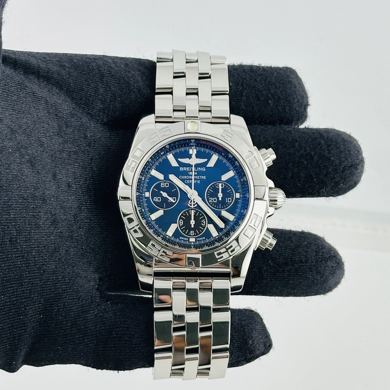 Breitling Chronomat Blue Dial on Stainless Steel Bracelet Ref. AB011012 Papers 2012 view 3