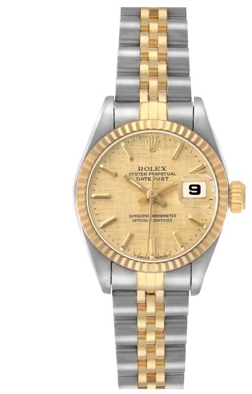 Rolex Lady-Datejust Champagne Linen Stick Dial on Stainless Steel & Yellow Gold Ref. 69173 — Saleh Jewelers
