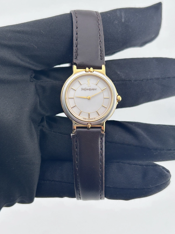 Yves Saint Laurent YSL White Roman Numerals Dial on Brown Leather Strap Ref. 2200-228481