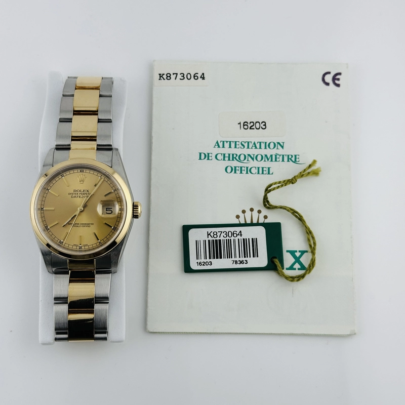 Rolex Datejust Champagne Stick Dial on Oyster Ref. 16203 Papers 2002 view 5
