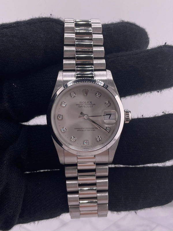 Rolex Datejust Silver Diamond Dial on President Ref. 68246 Papers 1991 view 2