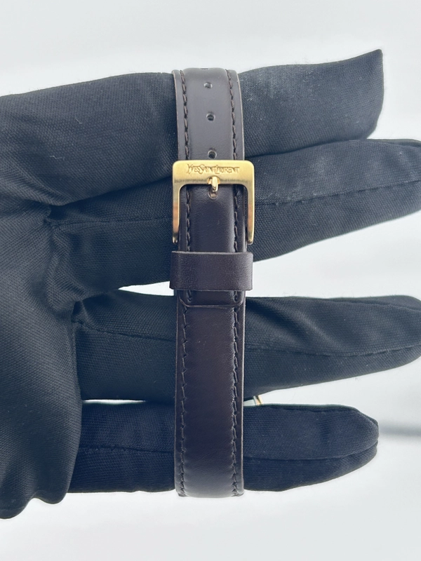 Yves Saint Laurent YSL White Roman Numerals Dial on Brown Leather Strap Ref. 2200-228481 view 3