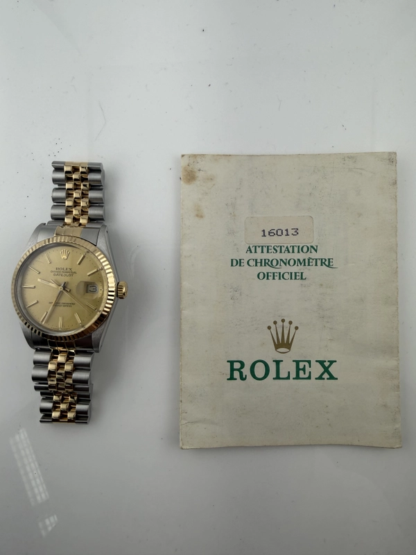 Rolex Datejust Champagne Stick Dial on Jubilee Ref. 16233 Papers 1989 view 6