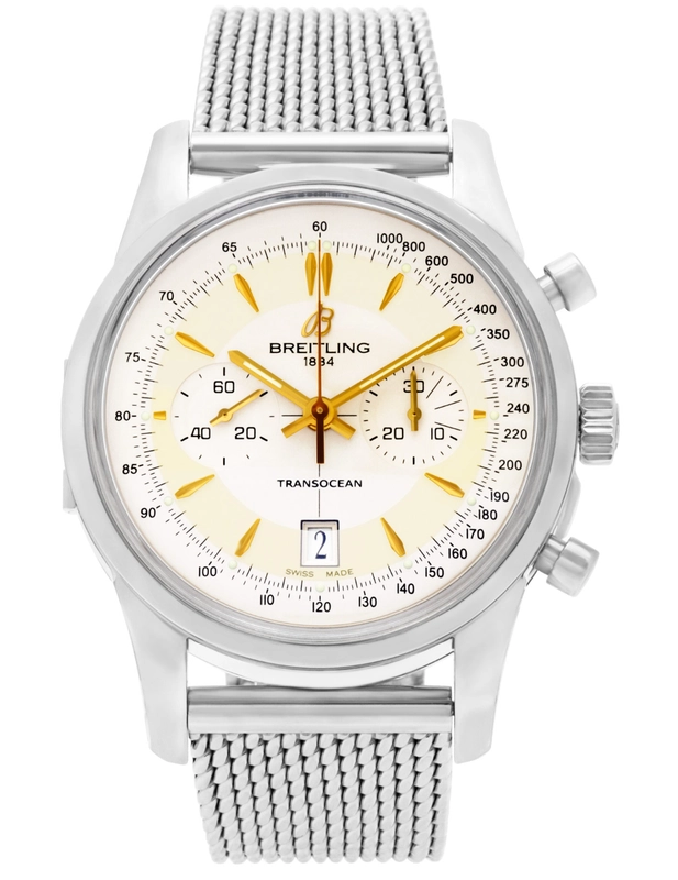 Breitling Transocean Chronograph Mercury Silver Dial on Stainless Steel Bracelet Ref. AB015412 Card 2015