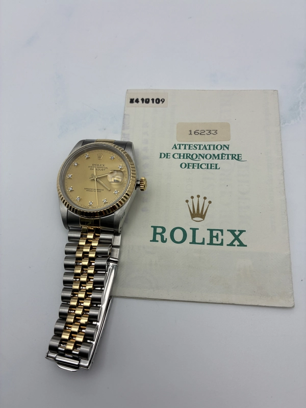 Rolex Datejust Champagne Diamond Dial on D Link Jubilee Ref. 16233 Papers 1993 view 6