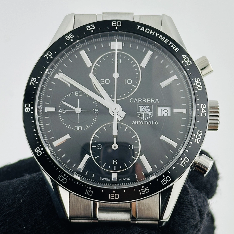 Tag Heuer Carrera Calibre 16 Black Dial on Stainless Steel Bracelet Ref. CV201E.BA0794 Complete 2013 view 3