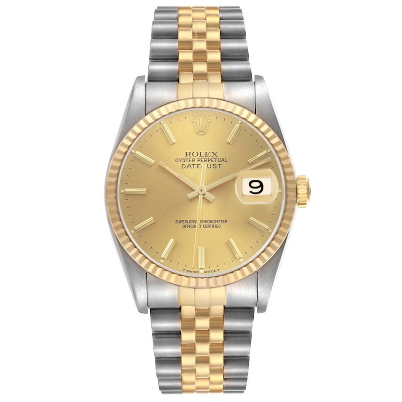 Rolex Datejust Champagne Stick Dial on D Link Jubilee Ref. 16233 Papers 1994 — Saleh Jewelers