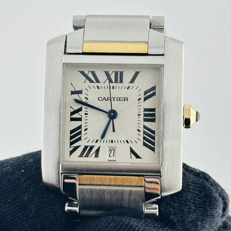 Cartier Tank Francaise Large Silver Roman Dial on 2 Tone Bracelet Ref. 2302 view 3
