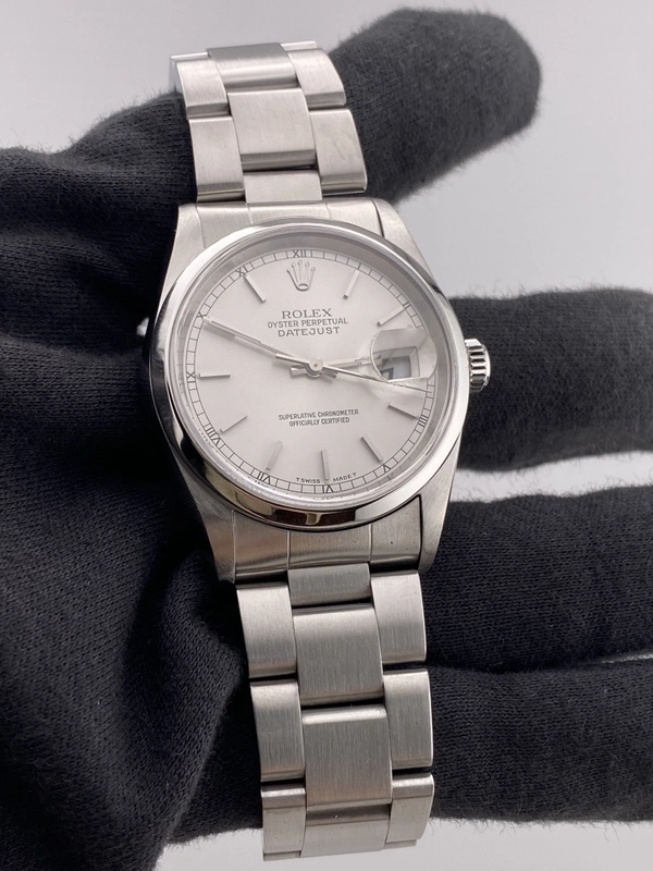 Rolex Datejust 36 Silver Stick Dial on Jubilee Ref. 16200 Papers 1999 view 3