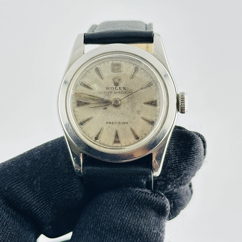 Rolex Oyster Speed-King Silver Stick / Has Spots, Faded Dial on Generic Leather Band Ref. 4220 1958 view 2