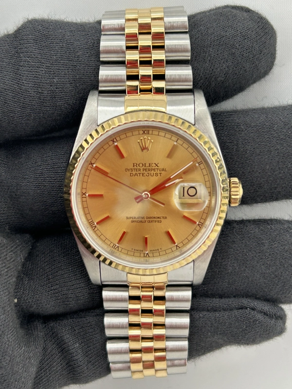 Rolex Datejust Champagne Stick Dial on D Link Jubilee Ref. 16233 Papers 1990 view 2