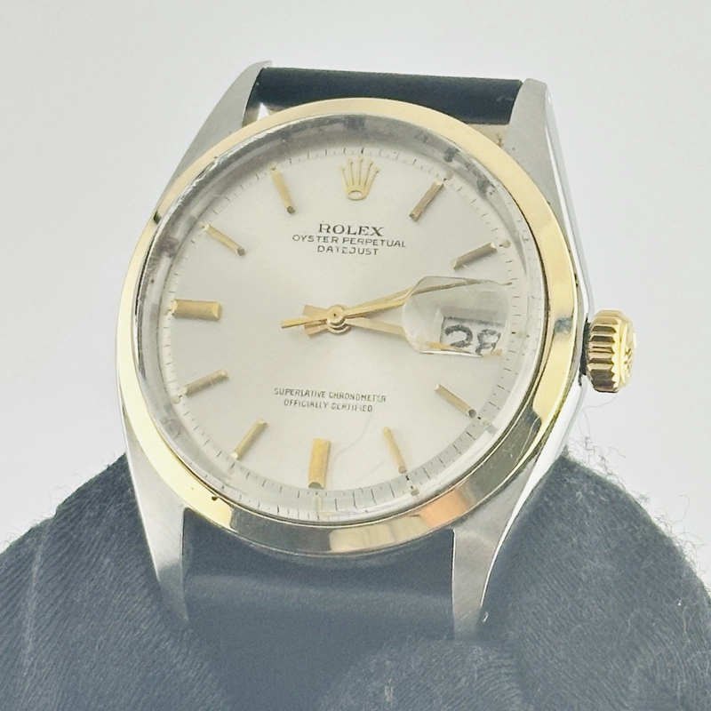 Rolex Datejust Silver / Gold Stick Dial on Generic Leather Band Ref. 1600/3 1969 view 2