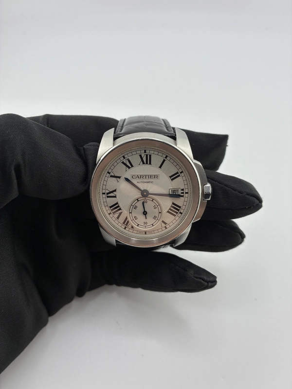 Cartier Calibre De Cartier Silver Dial on Black Leather Strap Ref. WSCA0003 view 3