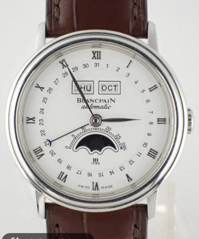 Blancpain Villeret Triple Calender White Roman Numerals Dial on Leather Strap / Ss Buckle Ref. B6553.1127A.55 Complete 2004 — Saleh Jewelers