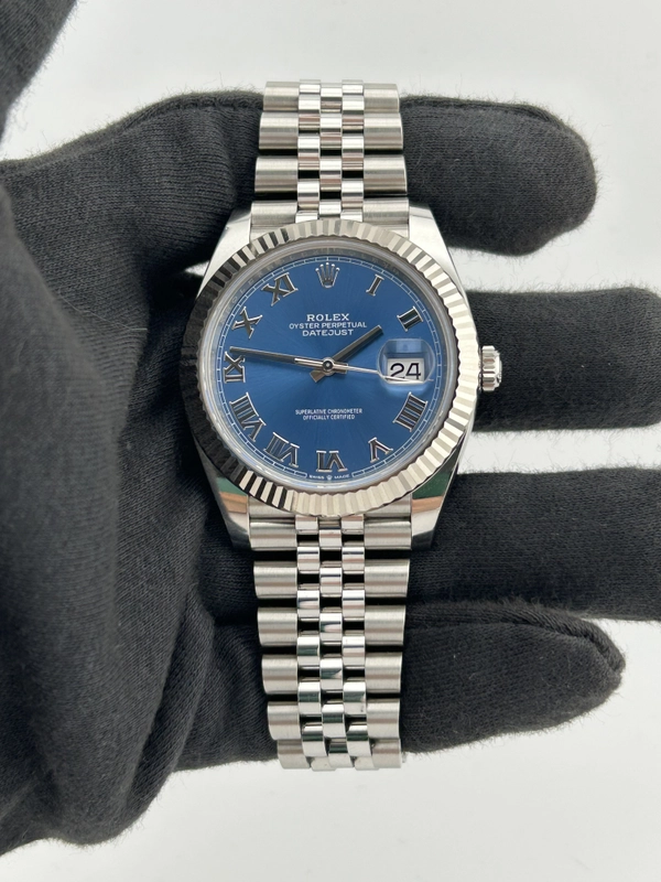 Rolex Datejust 41 Blue Roman Numerals Dial on Jubilee D Link Bracelet Ref. 126334 Card 2024 view 2