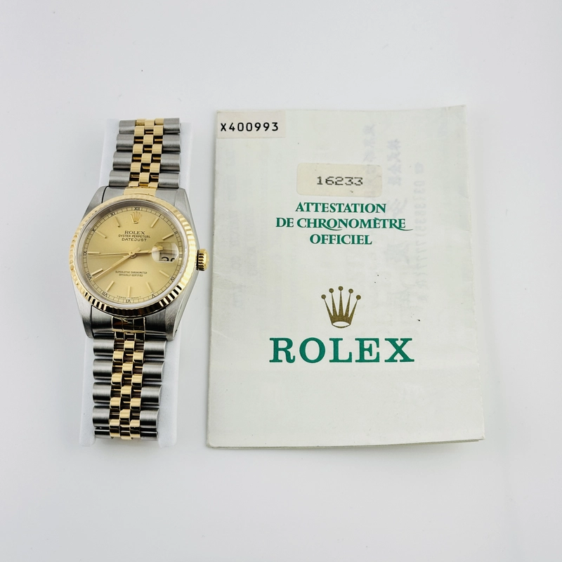 Rolex Datejust Champagne Stick Dial on D Link Jubilee Ref. 16233 Papers 1993 view 7