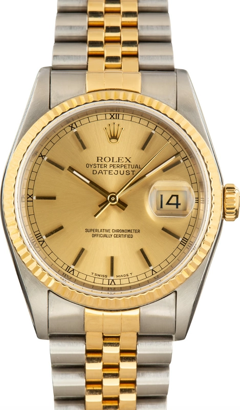 Rolex Datejust Champagne Stick Dial on Jubilee D Link Bracelet Ref. 16233 1995