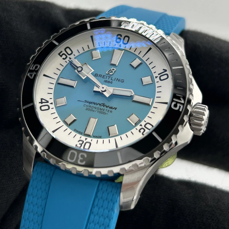 Breitling Superocean Automatic Turquoise Dial on Rubber Strap Ref. A17376211L2S2 Card 2026 view 3