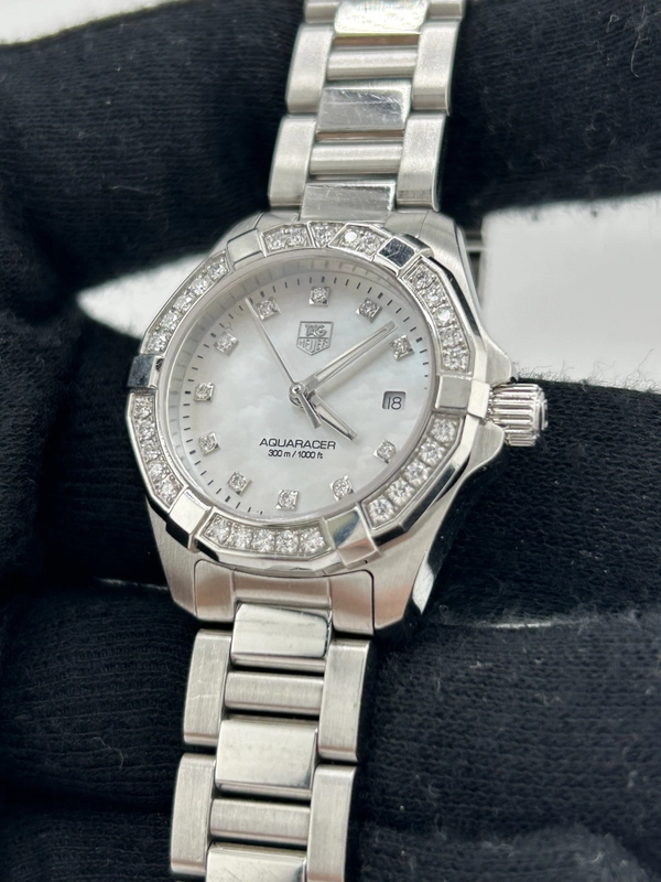 Tag Heuer Aquaracer Lady White Mop Diamond Dial on Stainless Steel Bracelet Ref. WAY1414.BA0920 Complete 2017 view 3