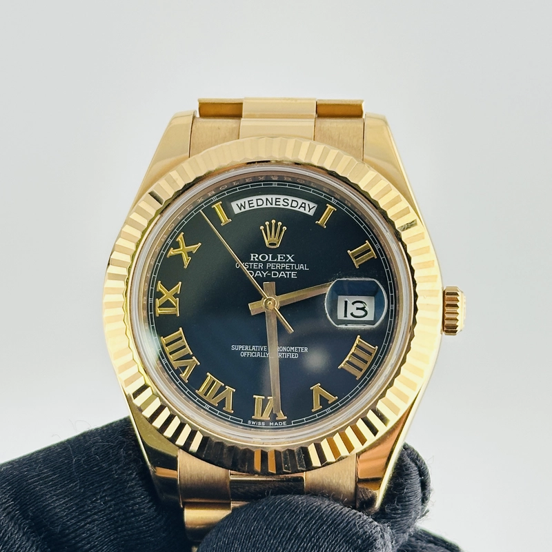 Rolex Day-Date Black Roman Dial on President Bracelet Ref. 218235 Card 2011 view 3