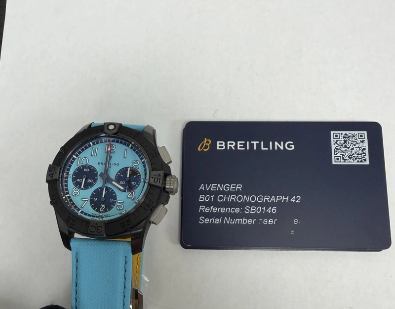 Breitling Avenger B01 Chronograph Turquoise Dial on Turquoise Leather Ref. SB0146101L1X1 Card 2026 view 6