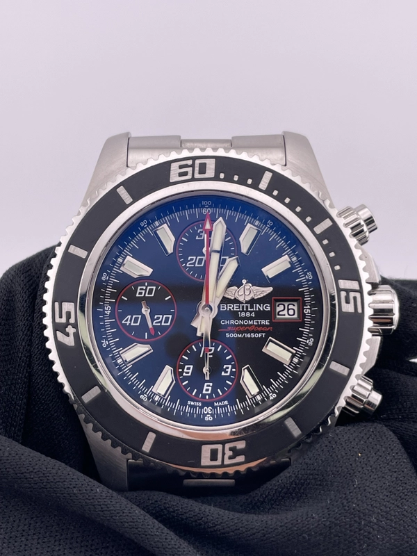 Breitling Superocean Chronograph II Black Dial on Stainless Steel Bracelet Ref. A13341/A110B81PRS Complete 2015 view 3