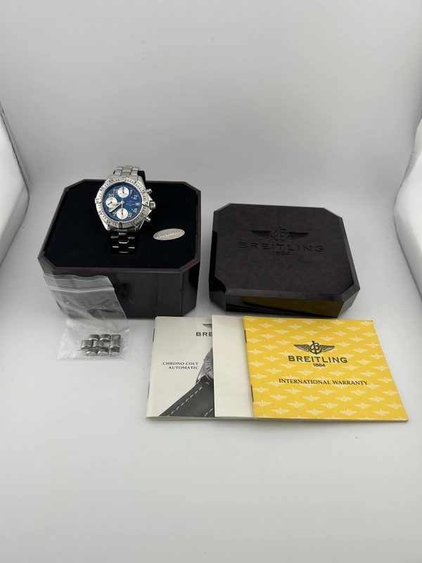 Breitling Colt Chronograph Blue Dial on Stainless Steel Bracelet Ref. A13035/A133C90PFA Complete 1998 view 7