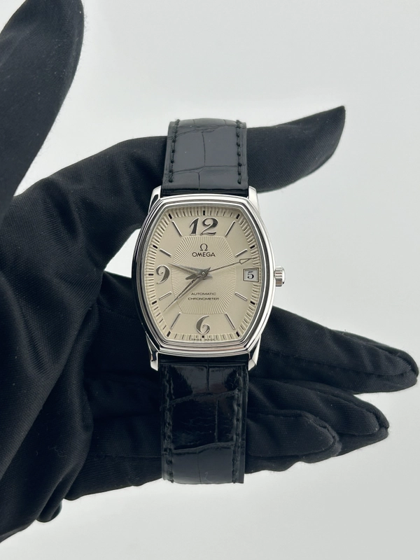 Omega De Ville Prestige Tonneau Cream Dial on Black Leather Strap Ref. 4803.31.12 view 2