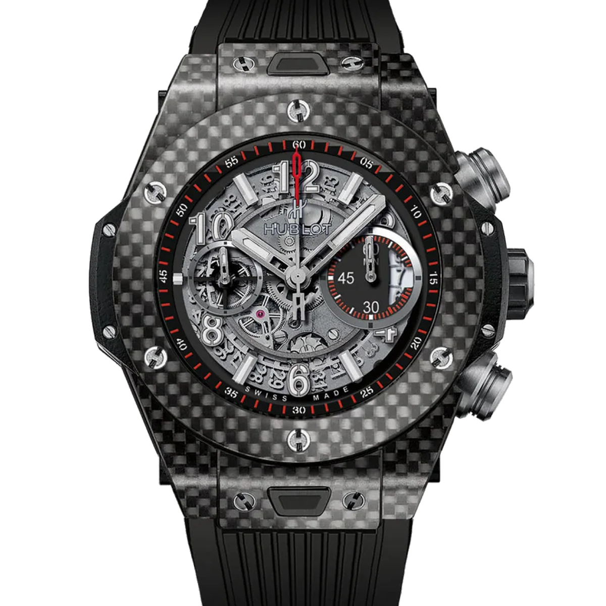 Hublot Hublot Big Bang SS carbon case on strap 44mm 411.QX.1170.RX
