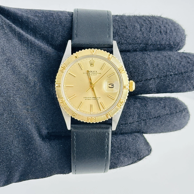 Rolex Datejust Turnograph Champagne Stick Dial on Generic Leather Band Ref. 1625 1969