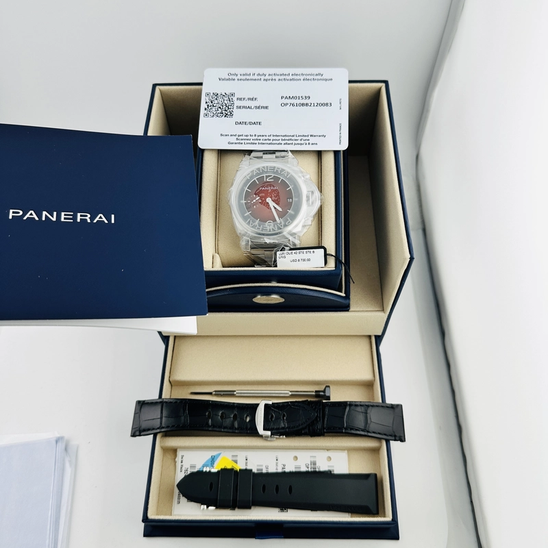 Panerai Luminor Due Burgundy Dial Ref. PAM01539/OP7610 Card Open Date view 5