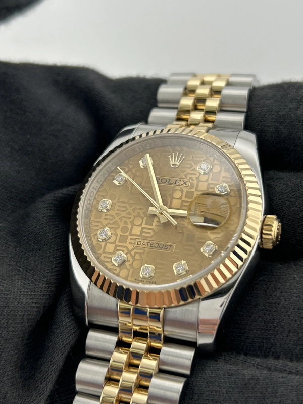 Rolex Datejust Champagne Anniversary Factory Diamond Dial Dial on D Link Jubilee Hidden Clasp Bracelet Ref. 116233G 1991 view 3