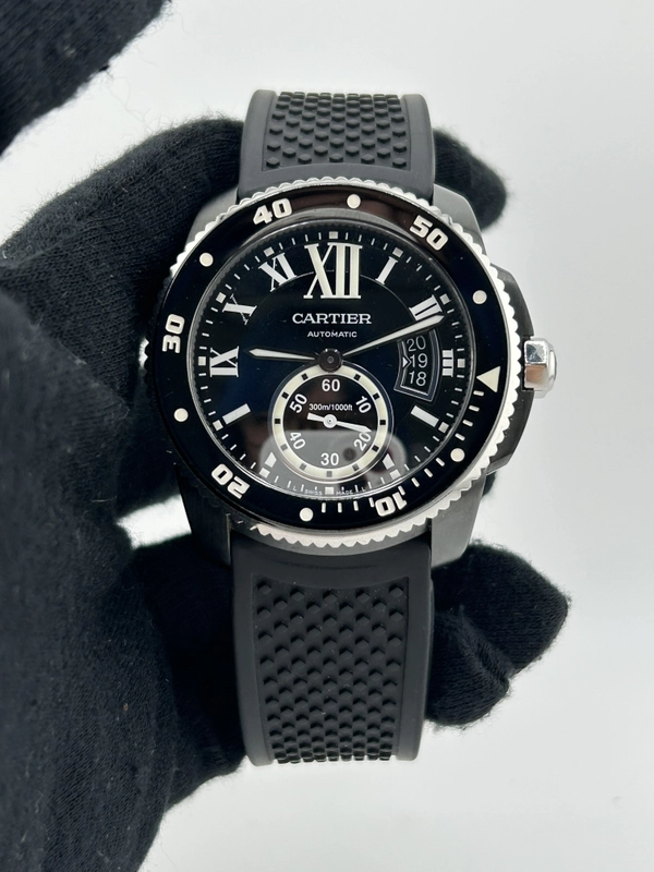 Cartier Calibre de Cartier Diver Black Roman Numerals Dial on Black Rubber Band Ref. WSCA0006 Papers 2016 view 2