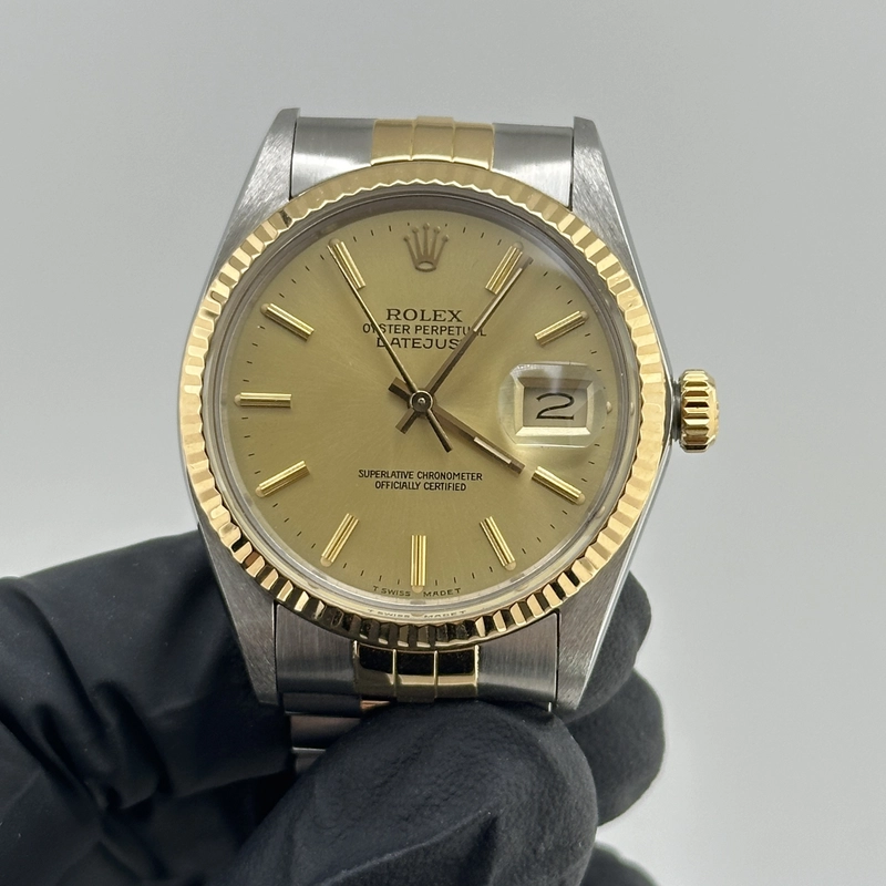 Rolex Datejust Champagne Stick Dial on D Link Jubilee Bracelet Ref. 16013 1986 view 2