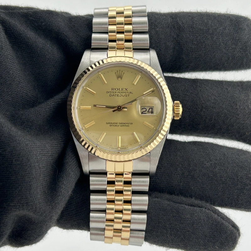 Rolex Datejust Champagne Stick Dial on D Link Jubilee Bracelet Ref. 16013 view 2