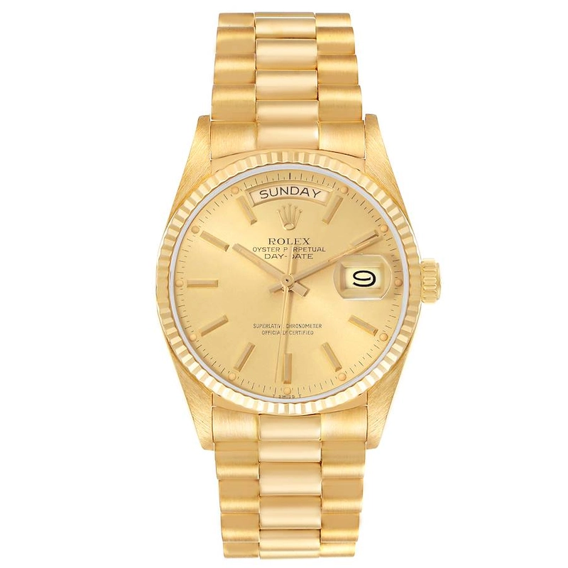 Rolex Daydate Champagne Stick Dial on President Bracelet / Old Buckle Ref. 18038 1979